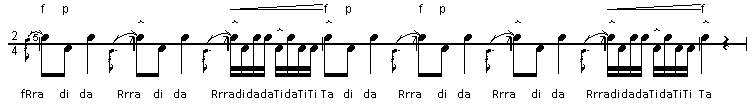 Exemple de notes de tambour avec langue syllabique ajoutée